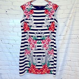 Voir Voir Black White Striped Red Floral Cap Sleeve Dress Size 18
